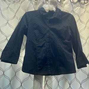 Black fitted button down with fitted pinstripe design